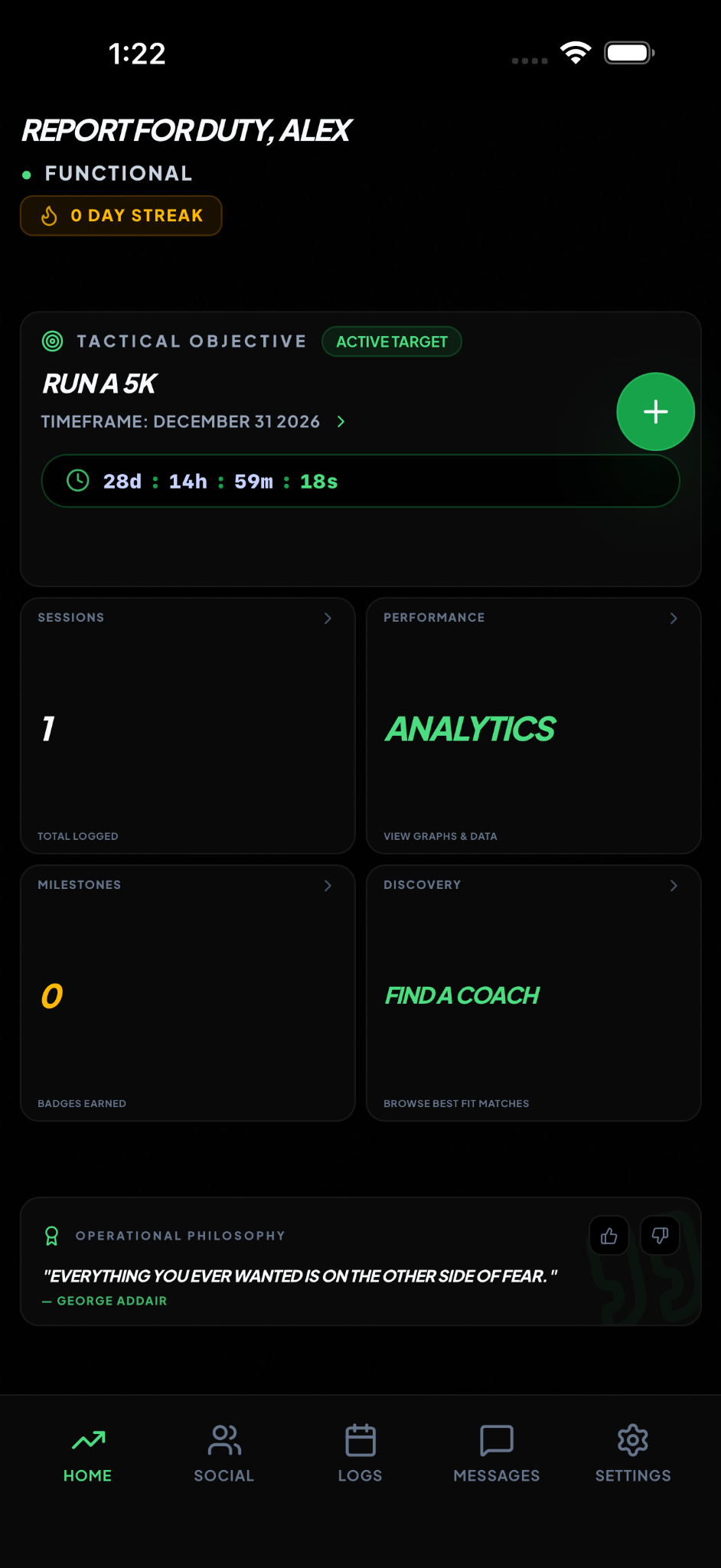 Varuko athlete dashboard in Stealth theme